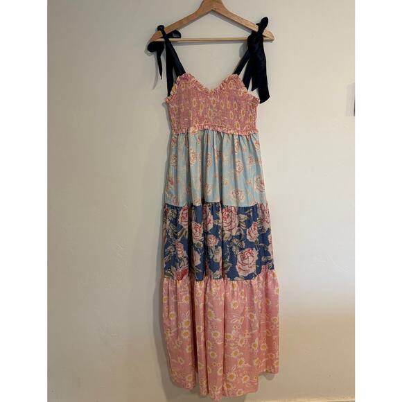 Free People Dresses & Skirts - Free People Bluebell Maxi Dress Womens S Patchwork Smocked Tiered Floral Boho